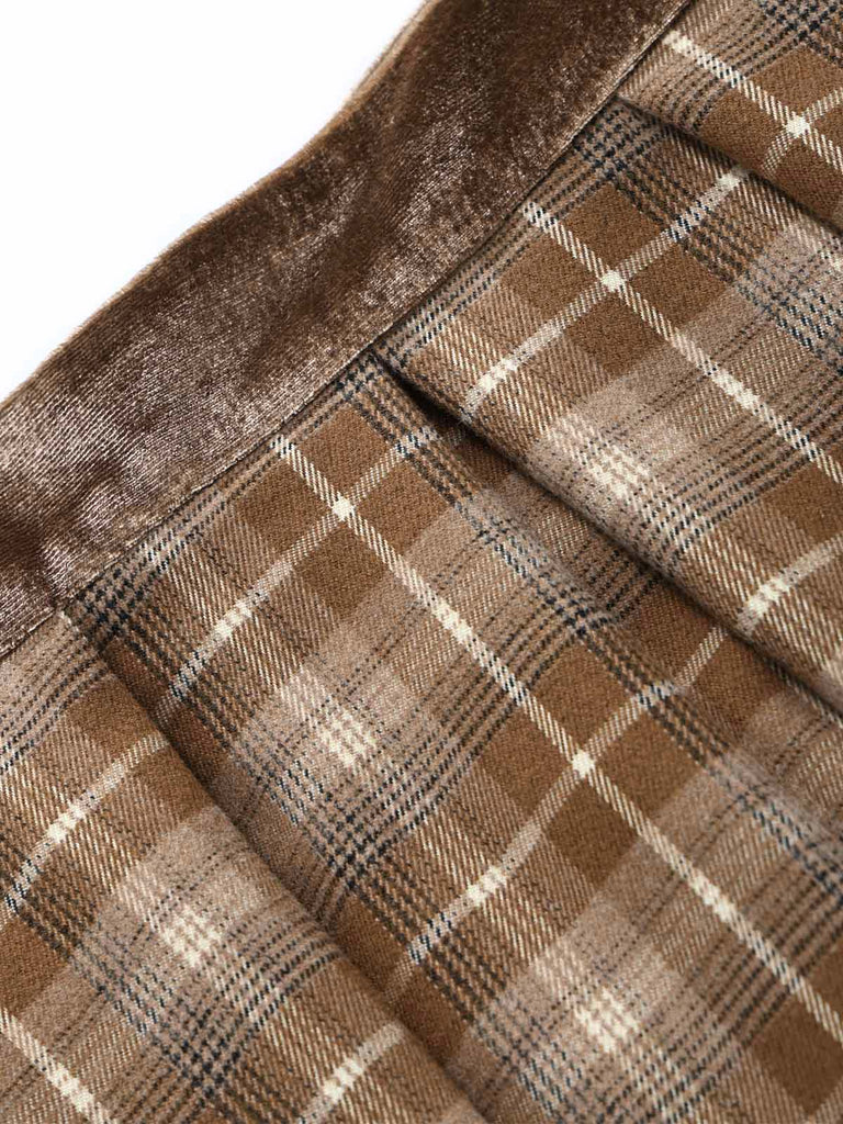 [Prevendita] 2PCS Camicetta Bianca Anni '40 in Pizzo con Colletto Volant e Gonna Marrone a Quadri Plissettata 15