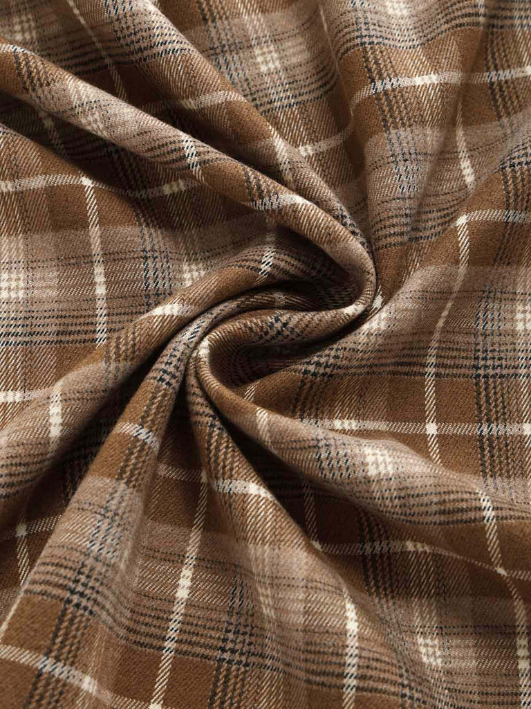 [Prevendita] 2PCS Camicetta Bianca Anni '40 in Pizzo con Colletto Volant e Gonna Marrone a Quadri Plissettata 17