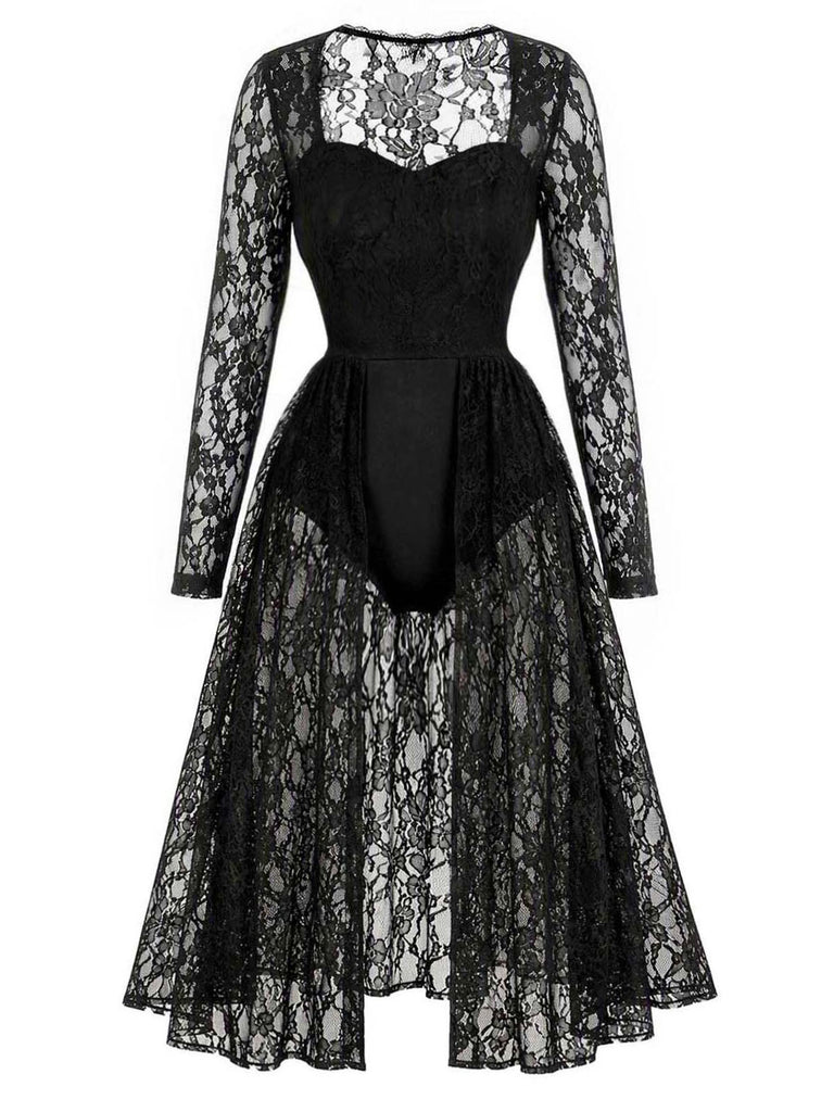 [Prevendita] Camicia da Notte Nero Anni '50 Floreale in Pizzo Body 2