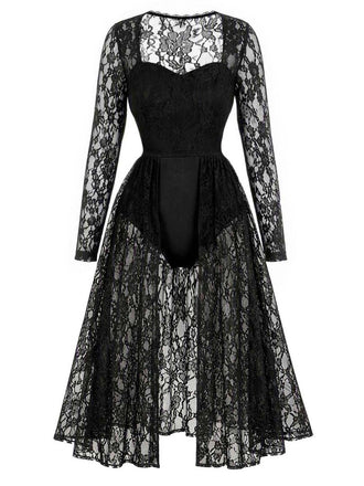 [Prevendita] Camicia da Notte Nero Anni '50 Floreale in Pizzo Body 2