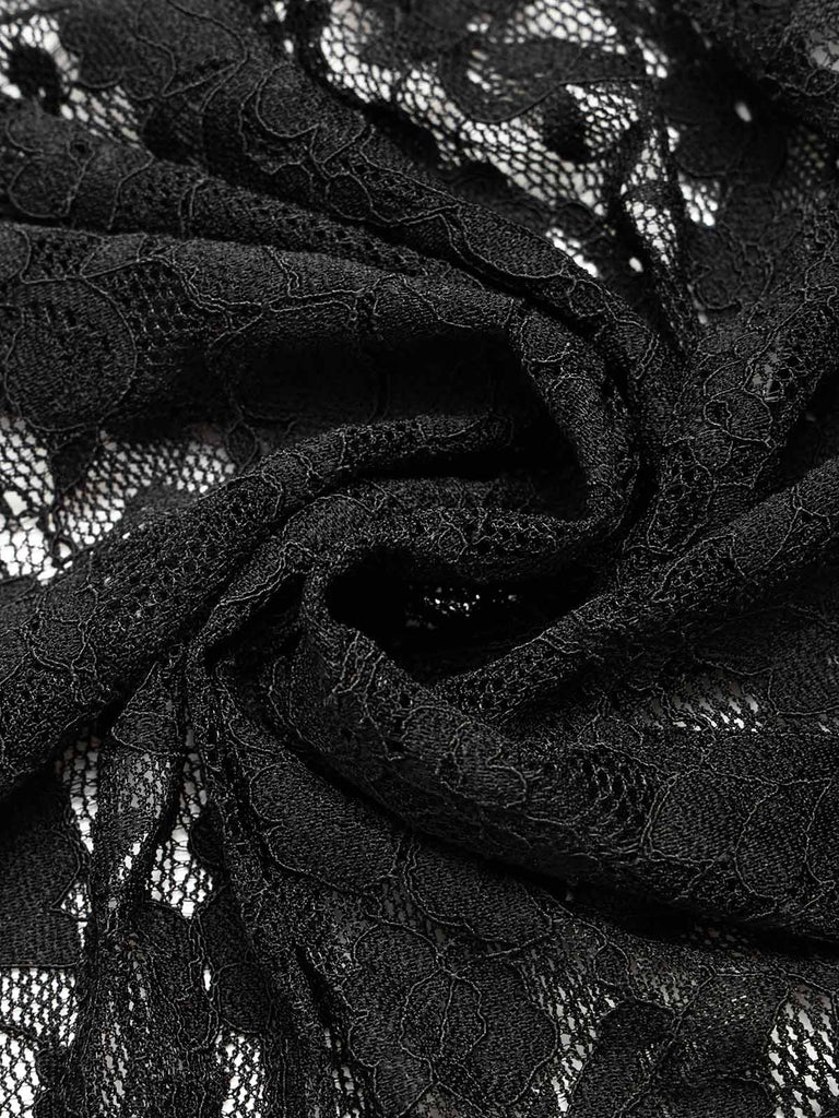 [Prevendita] Camicia da Notte Nero Anni '50 Floreale in Pizzo Body 5