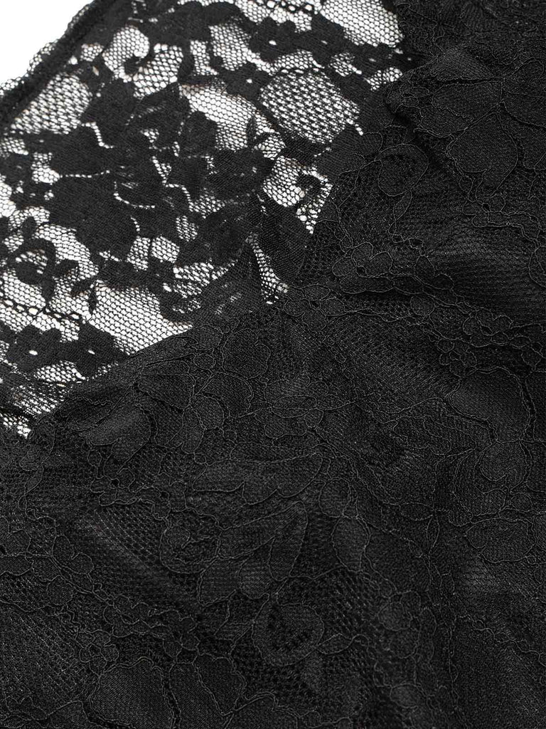 [Prevendita] Camicia da Notte Nero Anni '50 Floreale in Pizzo Body 6