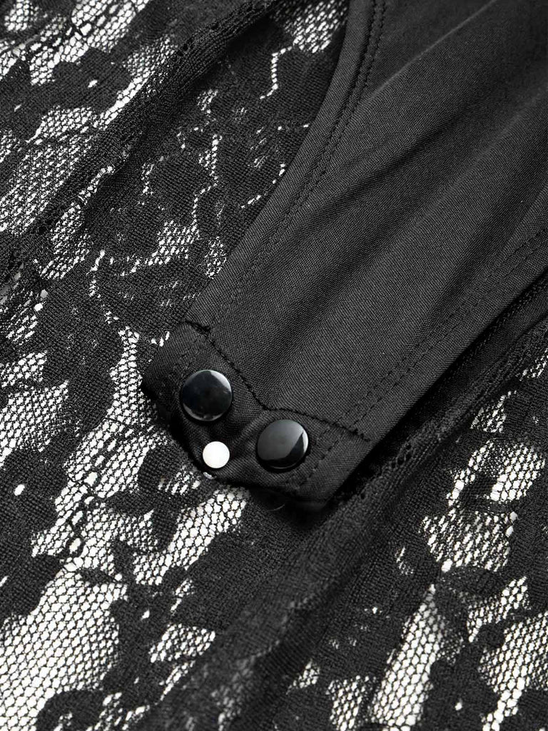 [Prevendita] Camicia da Notte Nero Anni '50 Floreale in Pizzo Body 7