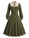 [Prevendita] Abito Verde Oliva Scuro Anni '40 in Pizzo con Bottoni con Fiocco con Lacci con Cintura 2