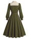 [Prevendita] Abito Verde Oliva Scuro Anni '40 in Pizzo con Bottoni con Fiocco con Lacci con Cintura 4