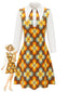 [Prevendita] Abito Linea A Arancione Anni '60 con Fiori e Colletto a Punta Oversize
