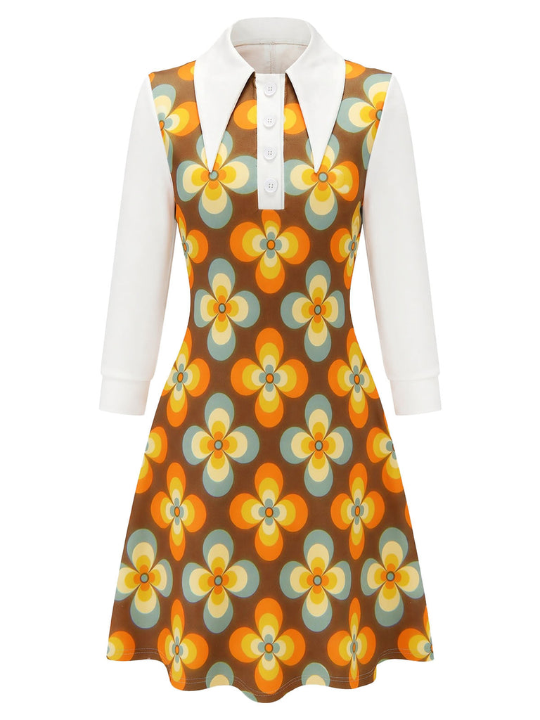 [Prevendita] Abito anni '60 arancione con fiori e colletto a punta oversize e linea A 2
