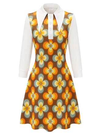 [Prevendita] Abito anni '60 arancione con fiori e colletto a punta oversize e linea A 2