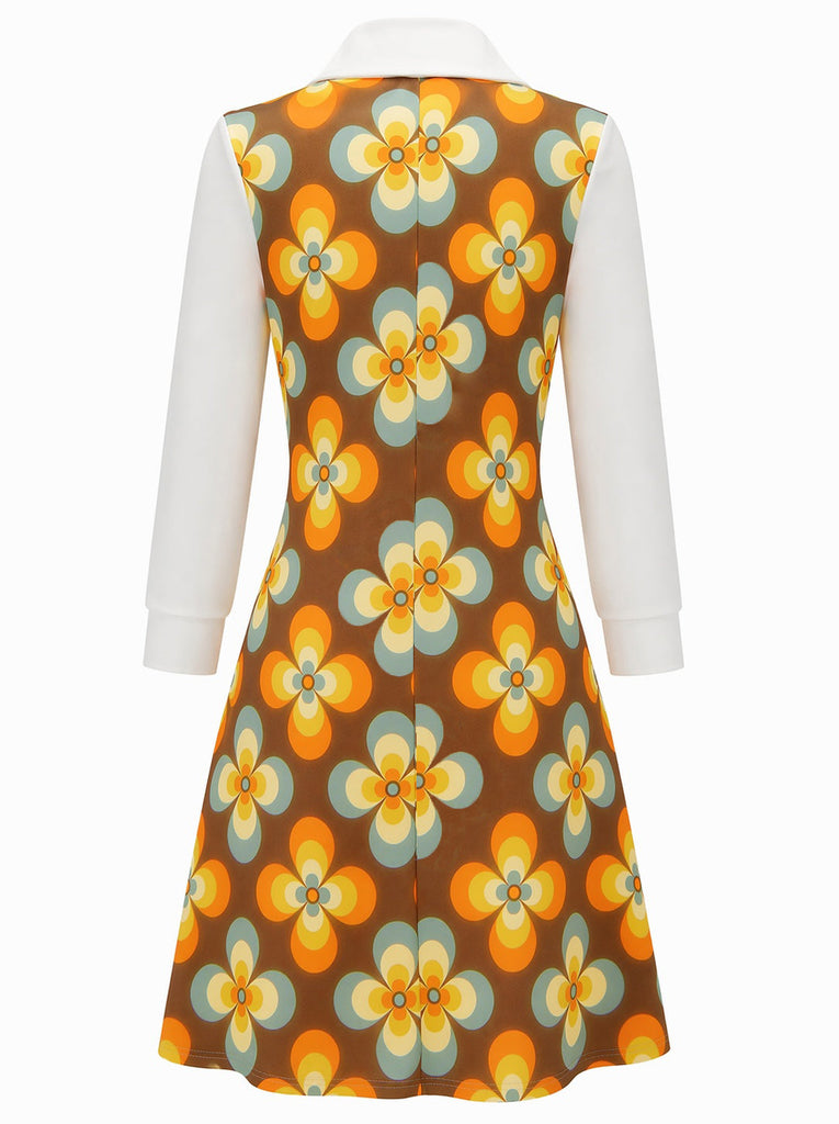 [Prevendita] Abito anni '60 arancione con fiori e colletto a punta oversize e linea A 3