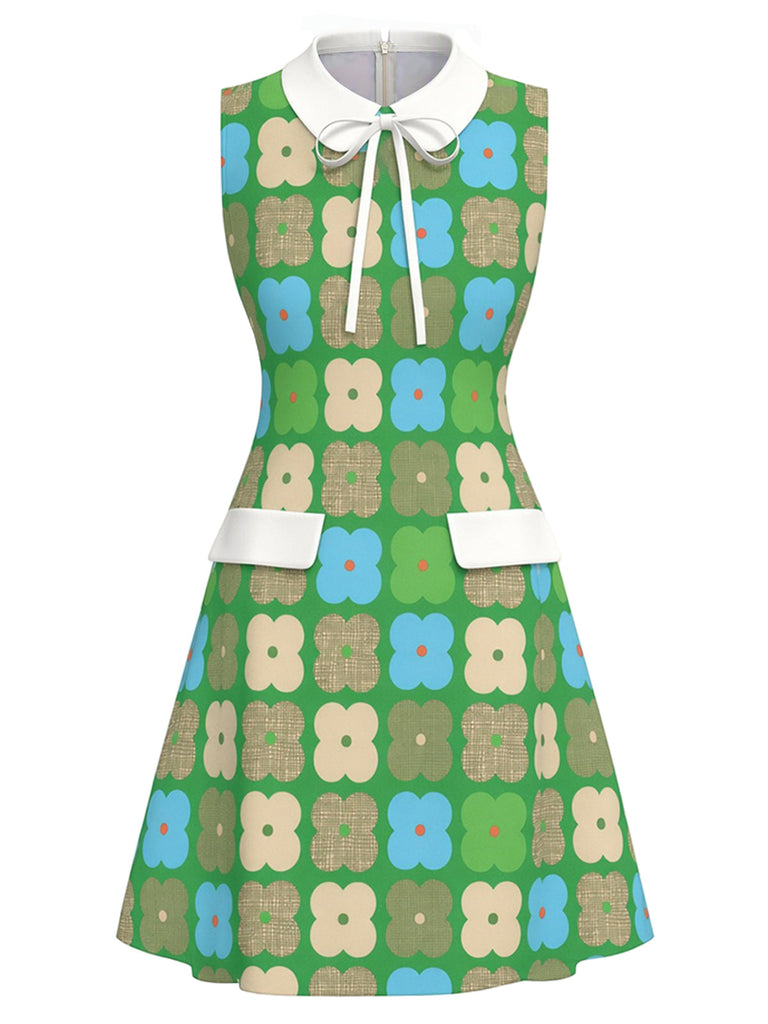 [Prevendita] Abito Verde Brillante Anni '60 Floreale Colletto Peter Pan con Fiocco 2