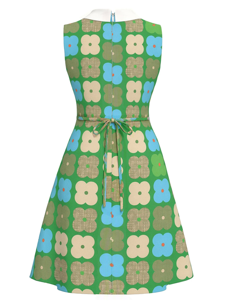 [Prevendita] Abito Verde Brillante Anni '60 Floreale Colletto Peter Pan con Fiocco 3