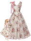 [Prevendita] Abito Rosa Anni '50 Floreale in Tulle con Fiocco Decorativo