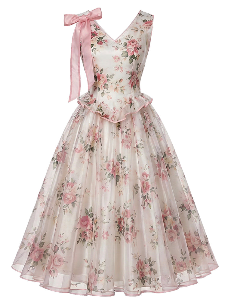 [Prevendita] Abito Rosa Anni '50 Floreale con Fiocco Accent in Rete 2