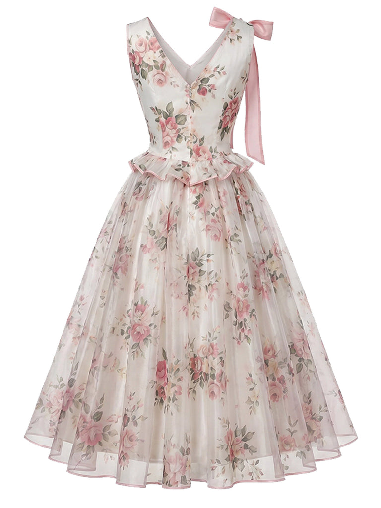 [Prevendita] Abito Rosa Anni '50 Floreale con Fiocco Accent in Rete 3