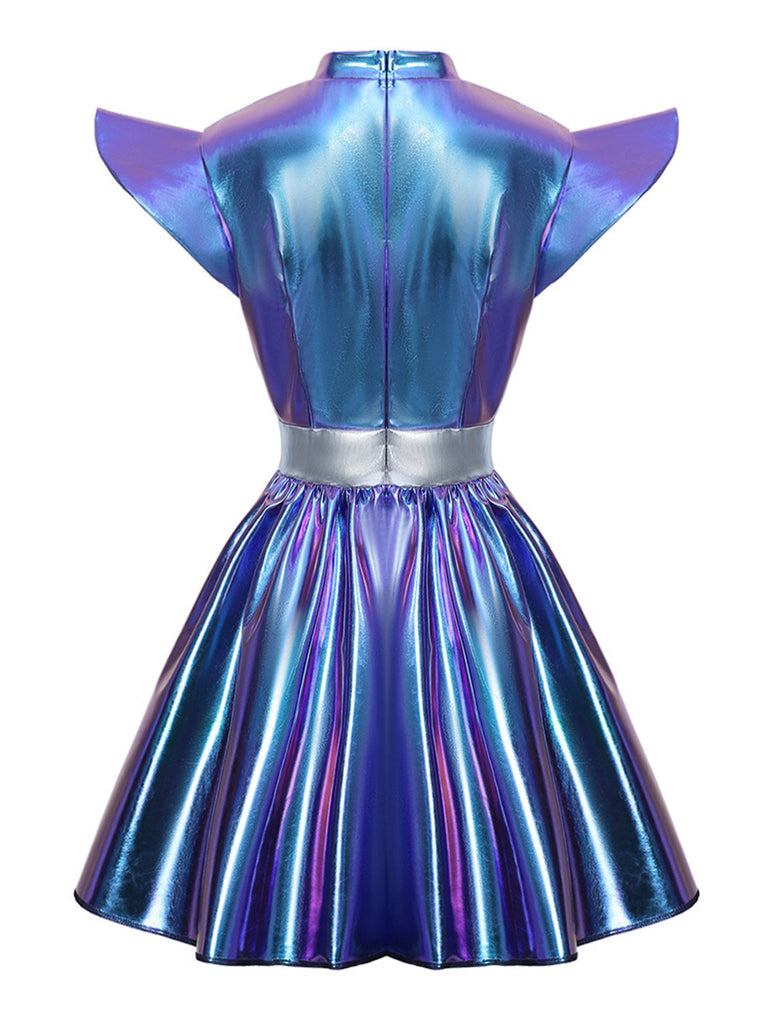 Miniabito Viola Anni '80 Metallizzato Futuristico con Cut-out 2
