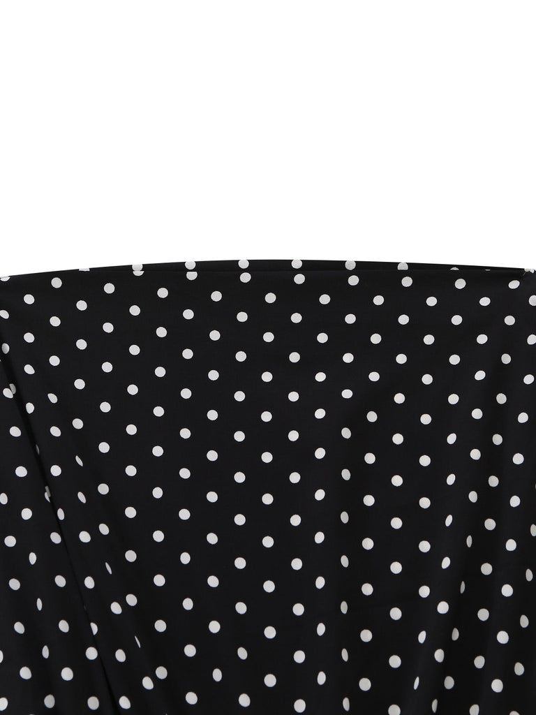 Tuta Lunga Nero Anni '50 Spalle Scoperte a Pois con Fiocco con Lacci 3