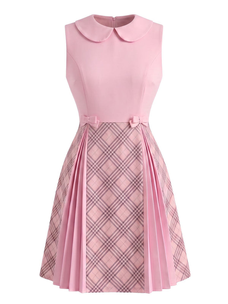 [Prevendita] Miniabito Rosa Anni '60 a Quadri Panel Colletto Peter Pan
