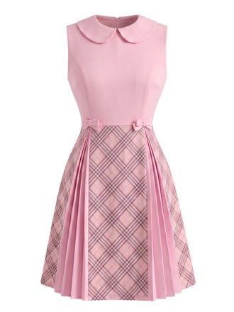 [Prevendita] Miniabito Rosa Anni '60 a Quadri Panel Colletto Peter Pan