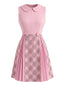 [Prevendita] Miniabito Rosa Anni '60 a Quadri con Pannelli e Colletto Peter Pan