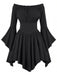 Abito Nero Anni '40 Spalle Scoperte Batwing Manica Cinched Waist Smock
