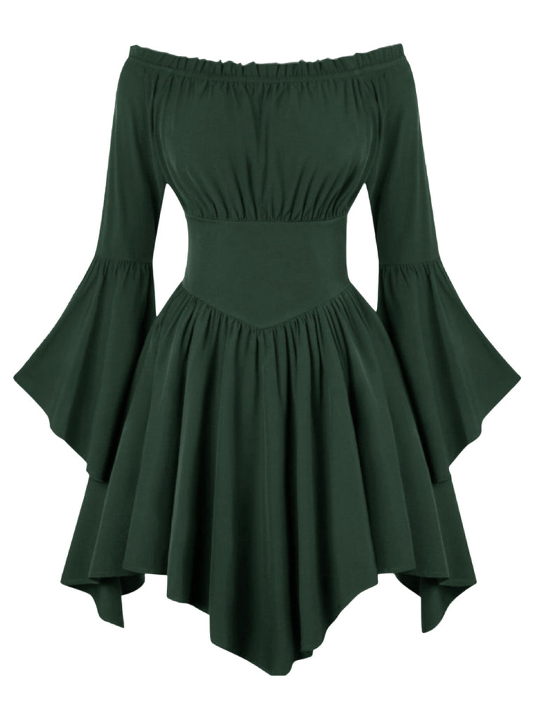 Abito Nero Anni '40 Spalle Scoperte Batwing Manica Cinched Waist Smock 3