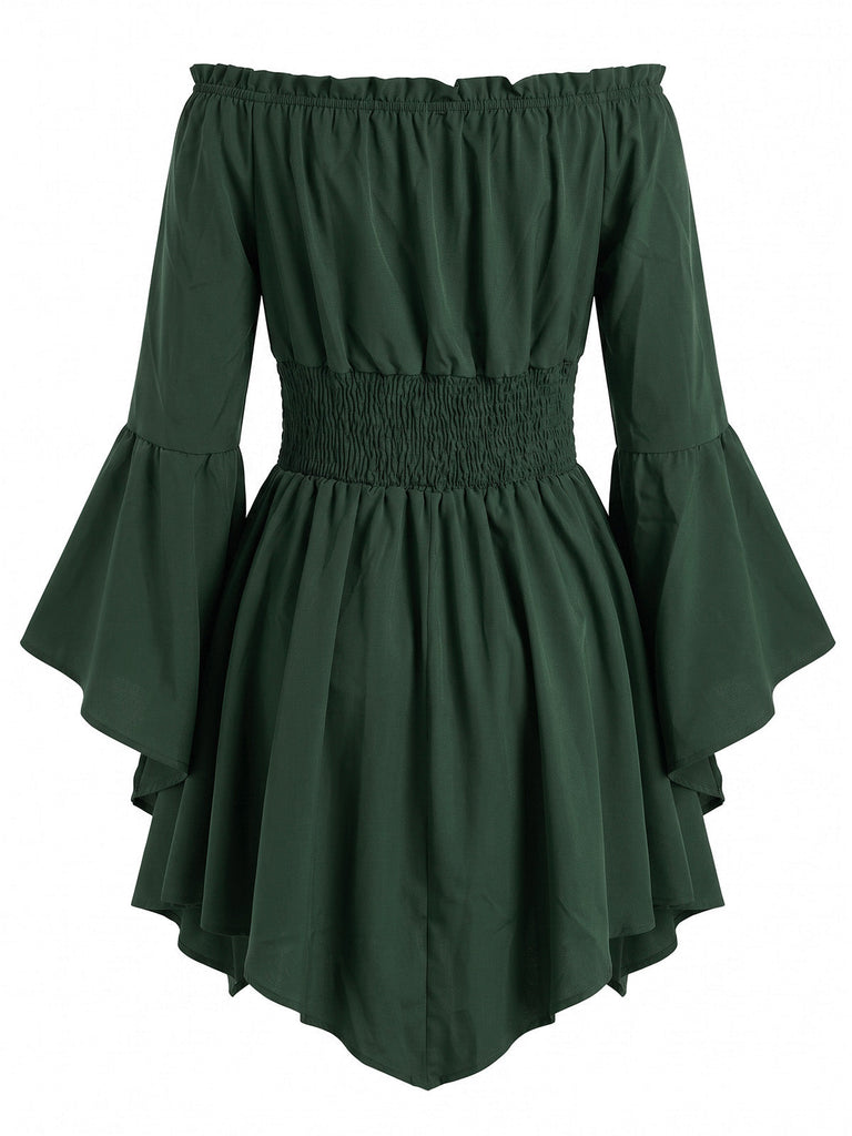 Abito Nero Anni '40 Spalle Scoperte Batwing Manica Cinched Waist Smock 4