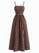 Abito Lungo Marrone Anni '30 a Righe Spalline Sottili Cut-out