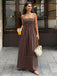 Abito Lungo Marrone Anni '30 a Righe Spalline Sottili Cut-out 2