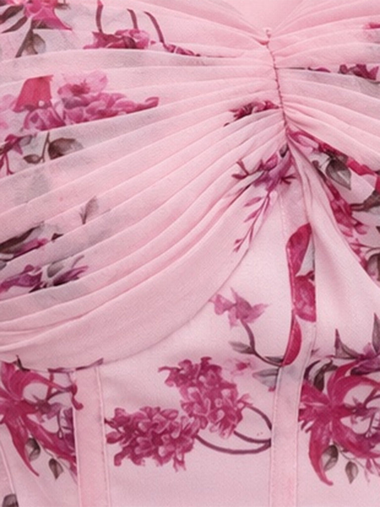 [Prevendita] Abito Tutu Rosa Anni '50 Floreale a Fiorellini Corsetto con Lacci Sul Retro 3