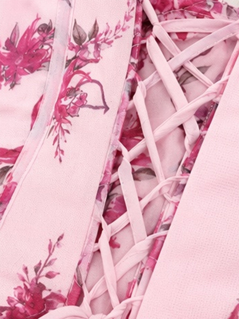 [Prevendita] Abito Tutu Rosa Anni '50 Floreale a Fiorellini Corsetto con Lacci Sul Retro 4