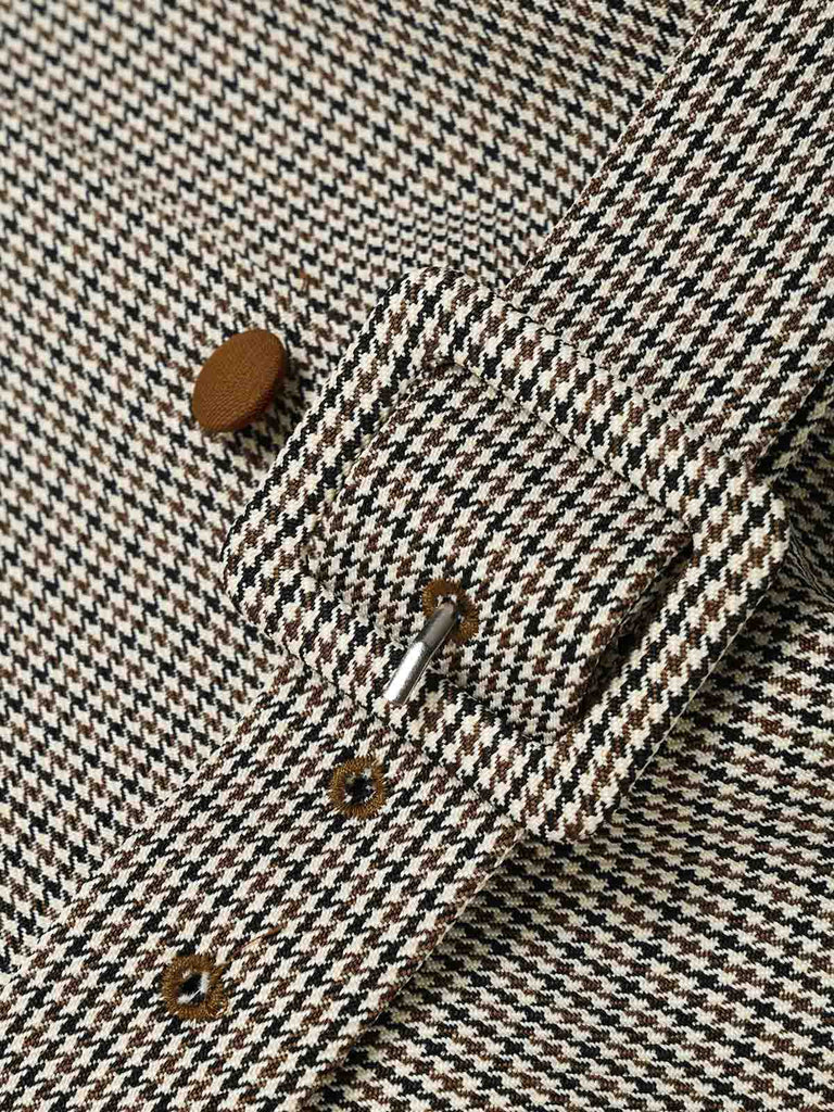 [Prevendita] Abito marrone chiaro pied-de-poule con colletto a fiocco e cintura Anni '50 7