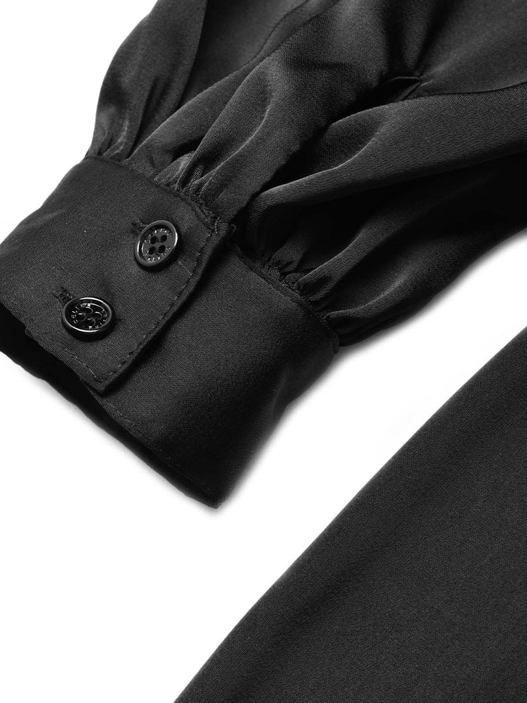[Prevendita] 2PCS Abito Nero Anni '40 Gotico Asimmetrico con Fiocco e Strato Rimovibile 9