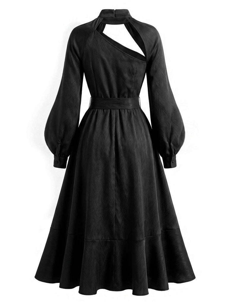 [Prevendita] 2PCS Abito Nero Anni '40 Gotico Asimmetrico con Fiocco e Strato Rimovibile 4