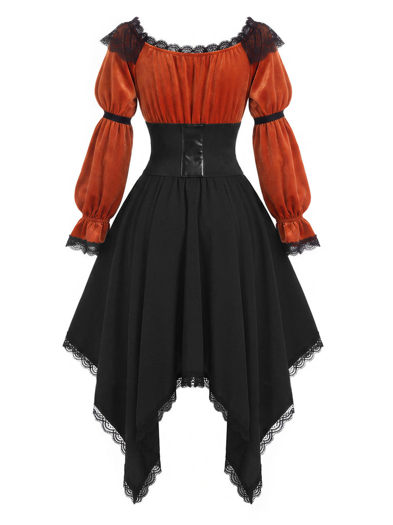 [Prevendita] Set Gonna e Top Arancione Anni '70 con Spalle Scoperte Orlo a Fazzoletto e Corsetto in Vita 4