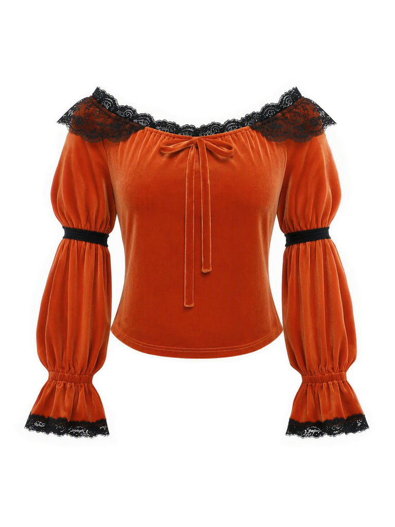 [Prevendita] Set Gonna e Top Arancione Anni '70 con Spalle Scoperte Orlo a Fazzoletto e Corsetto in Vita 5