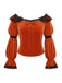 [Prevendita] Set Gonna e Top Arancione Anni '70 con Spalle Scoperte Orlo a Fazzoletto e Corsetto in Vita 5