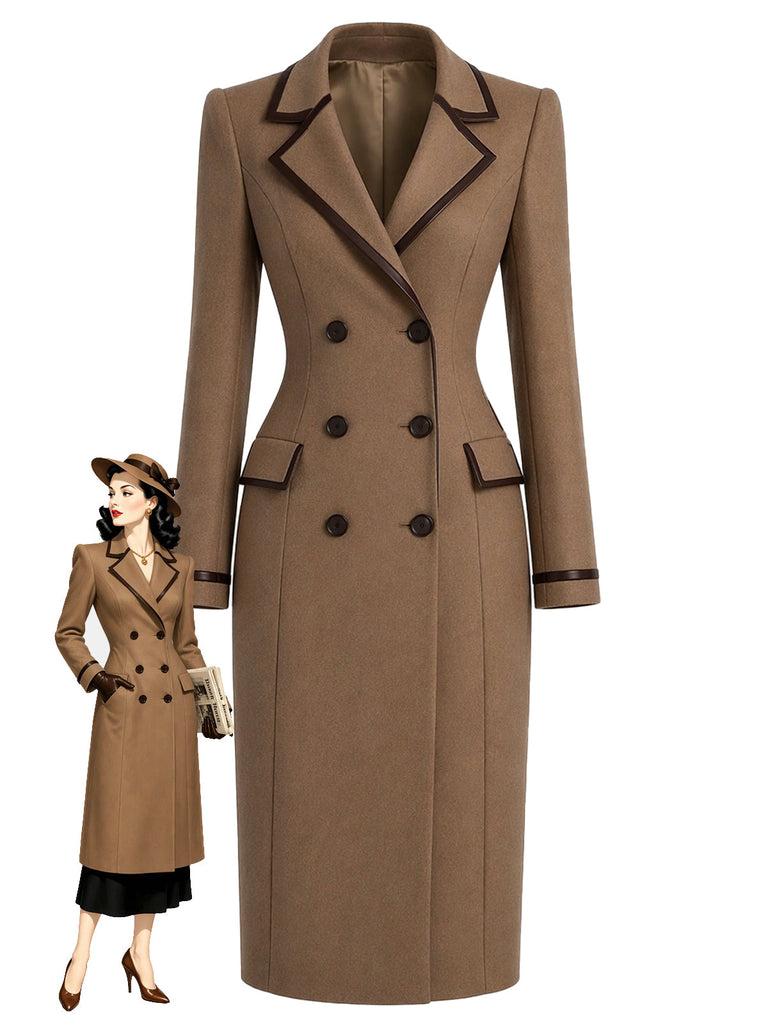 [Prevendita] Cappotto Marrone Anni '50 Doppiopetto con Bordi in Pelle