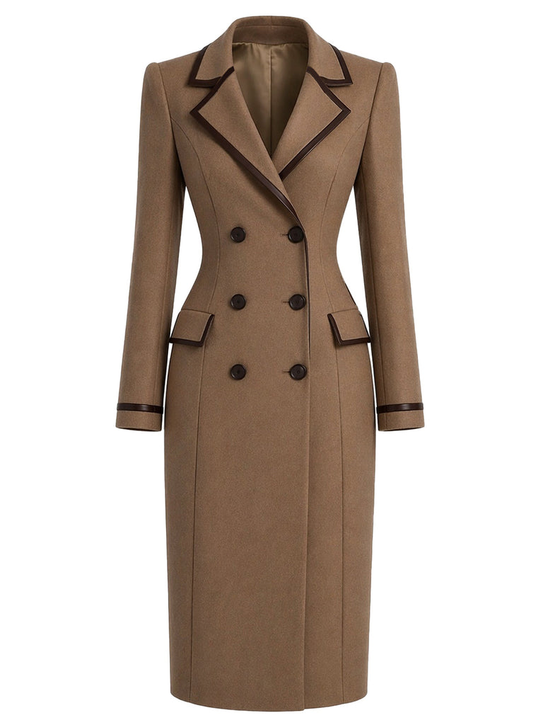 [Prevendita] Cappotto Marrone Anni '50 Doppiopetto con Bordi in Pelle 2