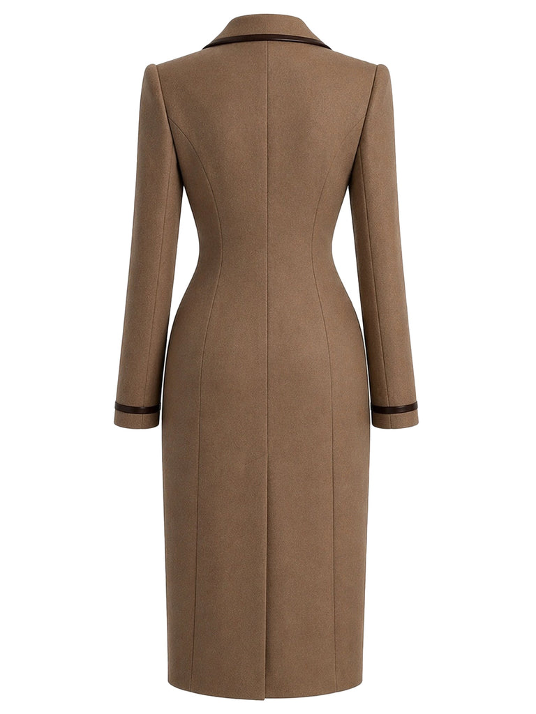 [Prevendita] Cappotto Marrone Anni '50 Doppiopetto con Bordi in Pelle 3