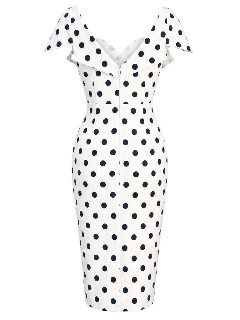 [Prevendita] Abito a tubino anni '60 bianco a pois con colletto ripiegato 3