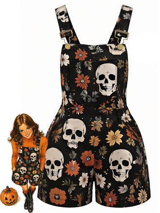 [Prevendita] Tuta Corta Multicolore Anni '70 Teschio Daisy Stampa Overall