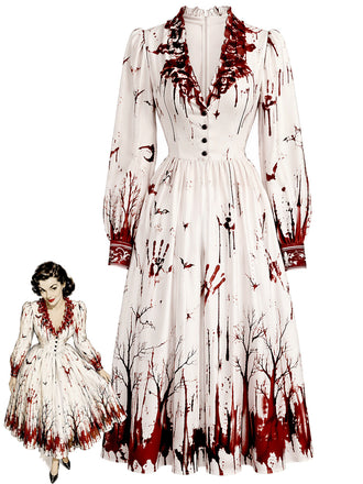 [Prevendita] Abito Red And Bianco Anni '50 e Bianco di Halloween Pipistrello Sanguestain