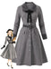 [Prevendita] Abito Dark Gray Anni '50 a Righe Scollo a V con Fiocco con Lacci con Cintura