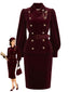 [Prevendita] 2PCS Top Bordeaux Anni '60 in Velluto con Maniche a Lanterna e Gonna a Tubino
