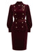 [Prevendita] 2PCS Top anni '60 rosso vino in velluto con revers e maniche a lanterna e gonna a tubino 2