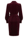 [Prevendita] 2PCS Top anni '60 rosso vino in velluto con revers e maniche a lanterna e gonna a tubino 3