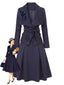 [Prevendita] 2PCS Camicetta e Gonna Blu Intenso Anni '60 a Righe con Scollo a V
