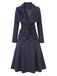 [Prevendita] 2PCS Camicetta e Gonna Blu Intenso Anni '60 a Righe con Scollo a V e Cintura 2