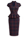[Prevendita] 2PCS Completo Gonna Bordeaux Anni '60 a Quadri con Gilet Scollo a V 2