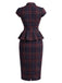 [Prevendita] 2PCS Completo Gonna Bordeaux Anni '60 a Quadri con Gilet Scollo a V 3